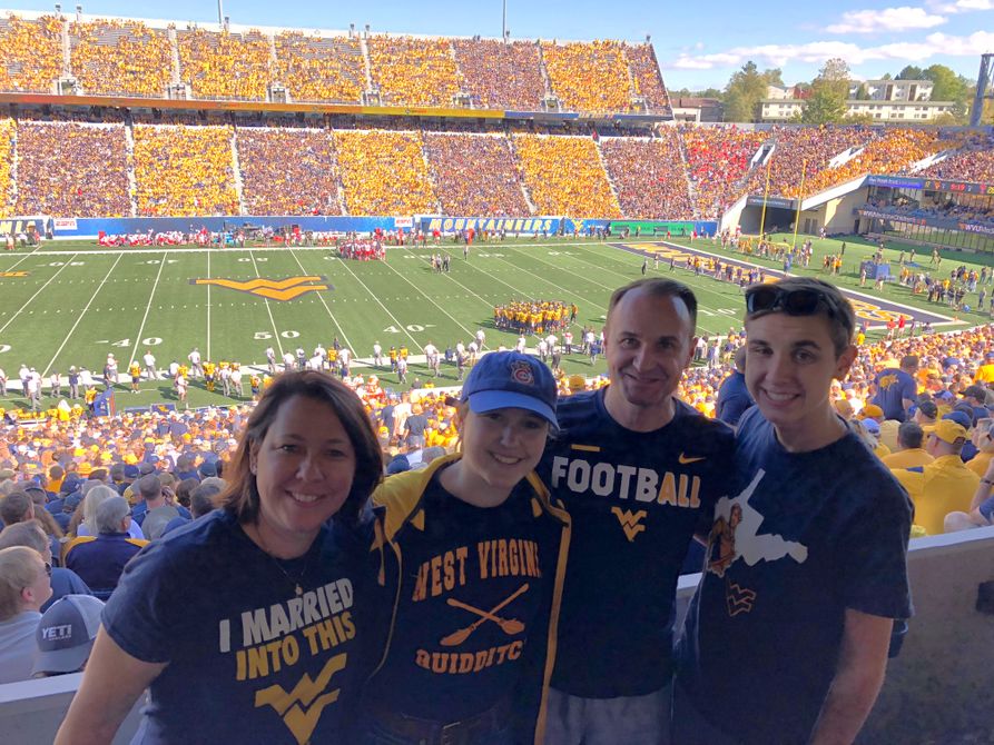 WVU alumnus and donor Scott Wilkie (second from right) established a namesake endowment to aid marketing students with support from his family, including (left to right) wife Carol, daughter Claudia and son Andrew. (Submitted photo)