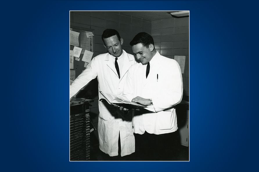 Dr. David Z. Morgan (at left) works with an unidentified student in the 1960s. (Photo courtesy of West Virginia and Regional History Center/WVU Libraries)
