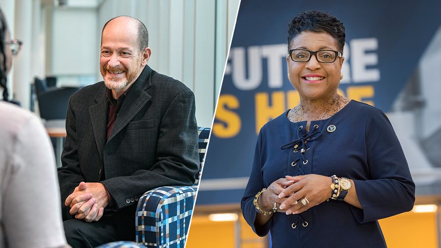 •	Jeffrey Coben, dean of the WVU School of Public Health (left) and Linda Alexander, senior associate dean for academic, student and faculty affairs at the WVU School of Public Health (right)