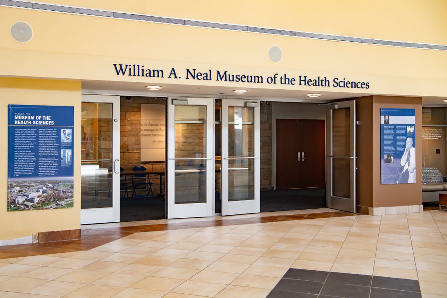 The William A. Neal Museum of the Health Sciences faces the Pylons lobby on WVU’s Health Sciences Campus. (WVU Photo/Davidson Chan)