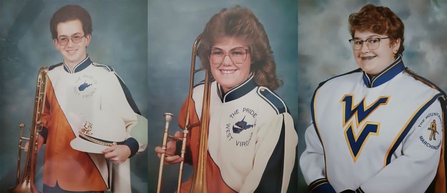 Don Hall (from left), wife Amy Hall and daughter Keeley Hagans all played trombone in the Mountaineer Marching Band. 