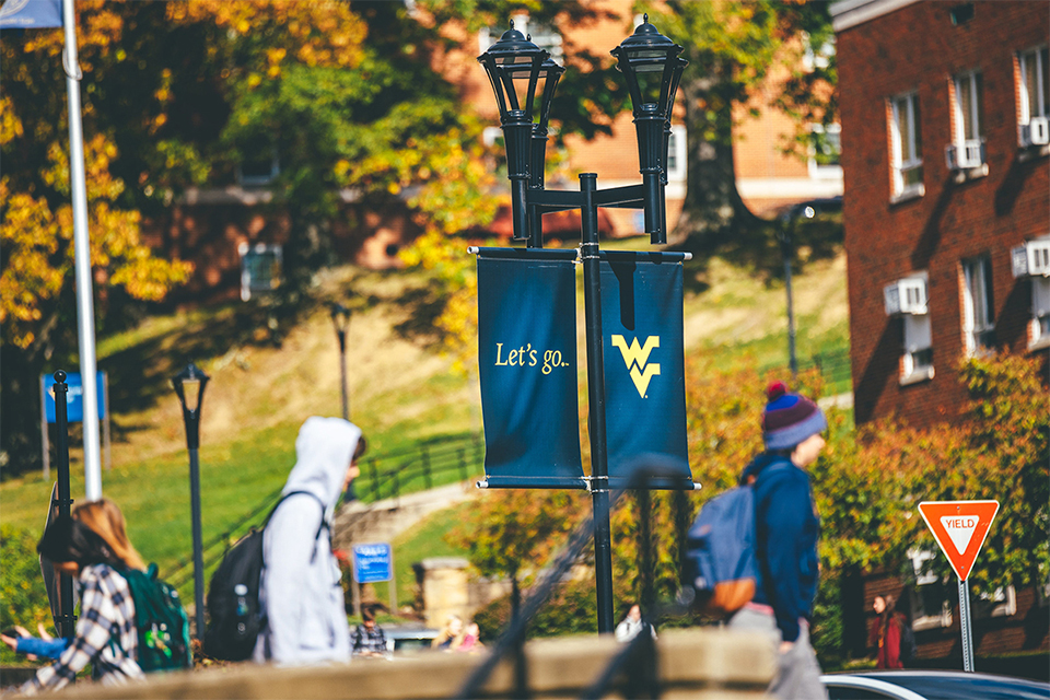 Students on campus at WVU. 