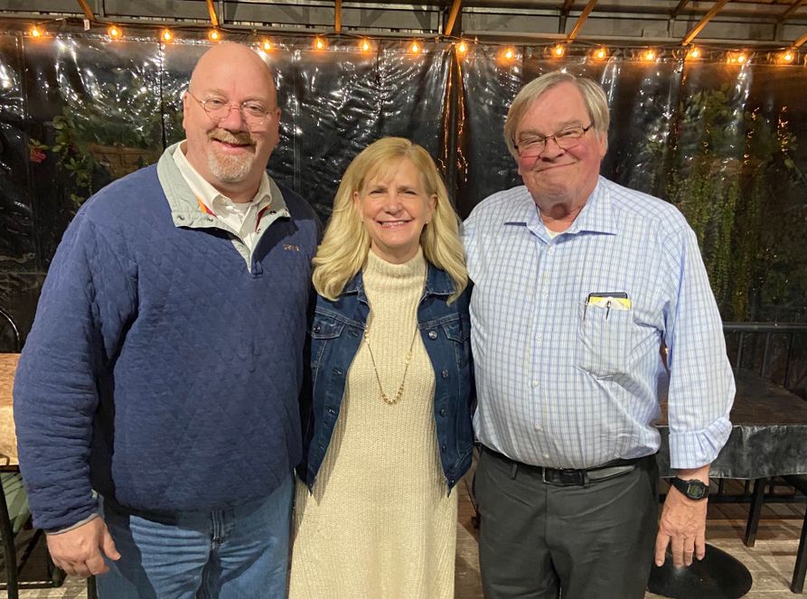Dr. Bryan Whitaker (left) and wife Carol (center) recently established a scholarship named for longtime family friend and WVU School of Dentistry faculty member Dr. Jerry Bouquot (right).