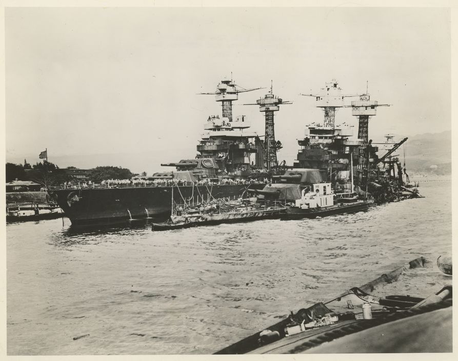 A 1943 U.S. Navy shows the damage sustained by the USS West Virginia during the Japanese raid on Pearl Harbor. 