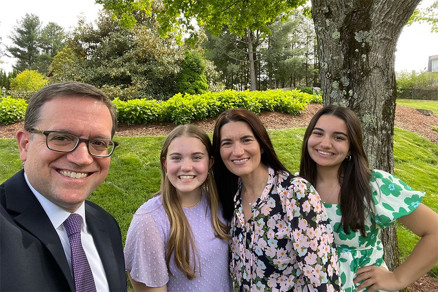 A gift to WVU from alumni Patrick R. Esposito II (left) and Michelle L. Varga Esposito (second from right) supports the Honors College Faculty Fellows program. The couple is pictured with daughters Natalie (from left) and Elizabeth.